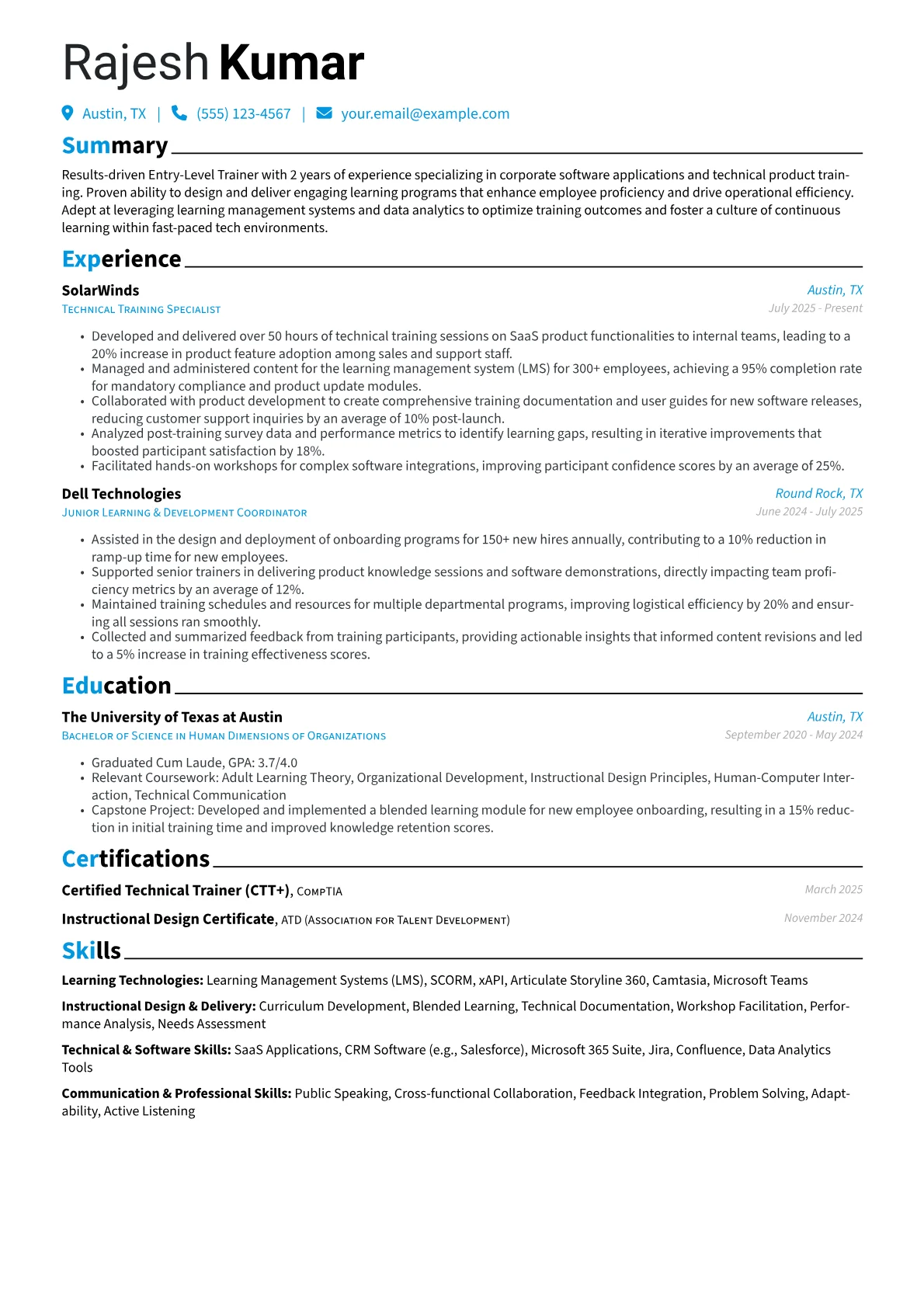 Entry-Level Trainer resume example, Software Applications, page 1