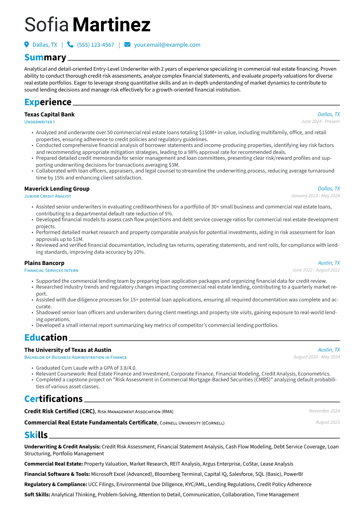 Entry-Level Underwriter resume example, Entry-Level Underwriter, page 1