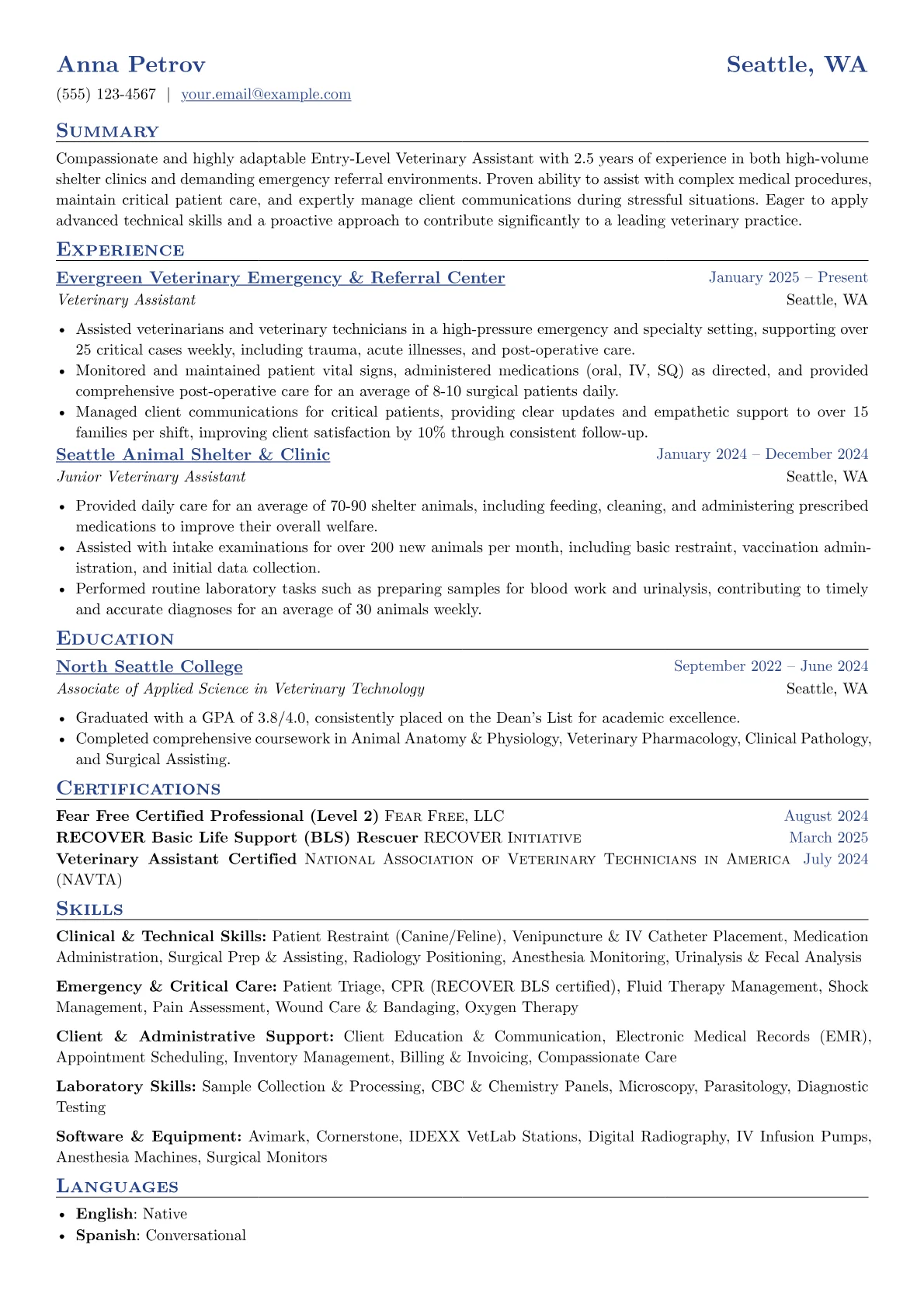 Entry-Level Veterinary version - Page 1