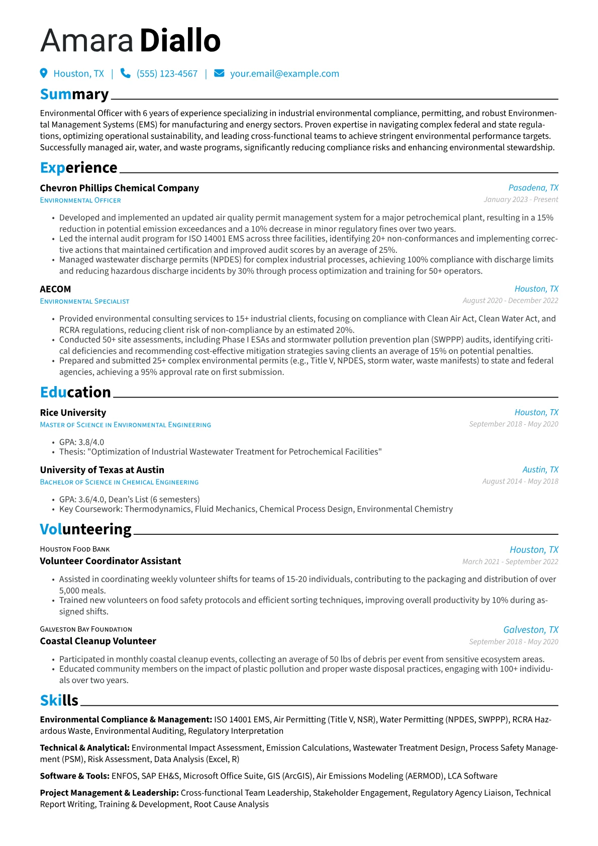 Environmental Officer resume example, Industrial Environmental, page 1
