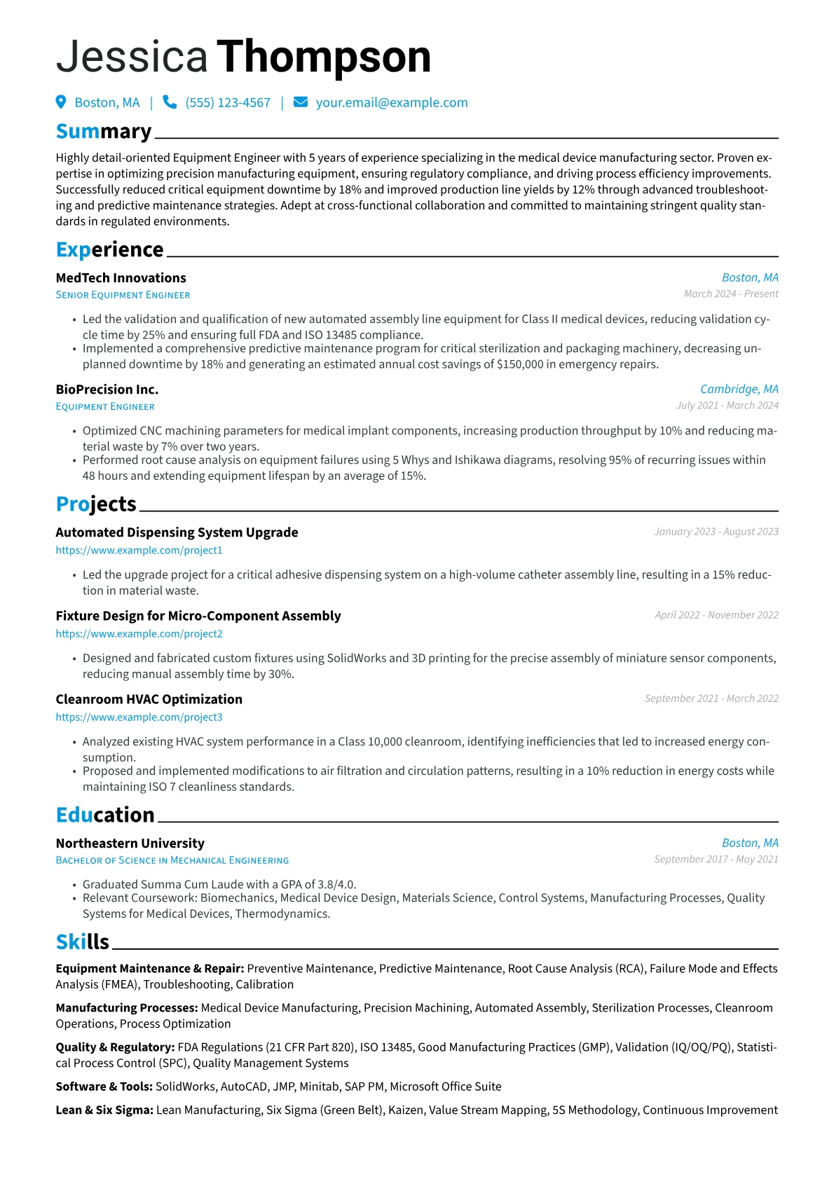 Equipment Engineer resume example, Equipment Engineer, page 1