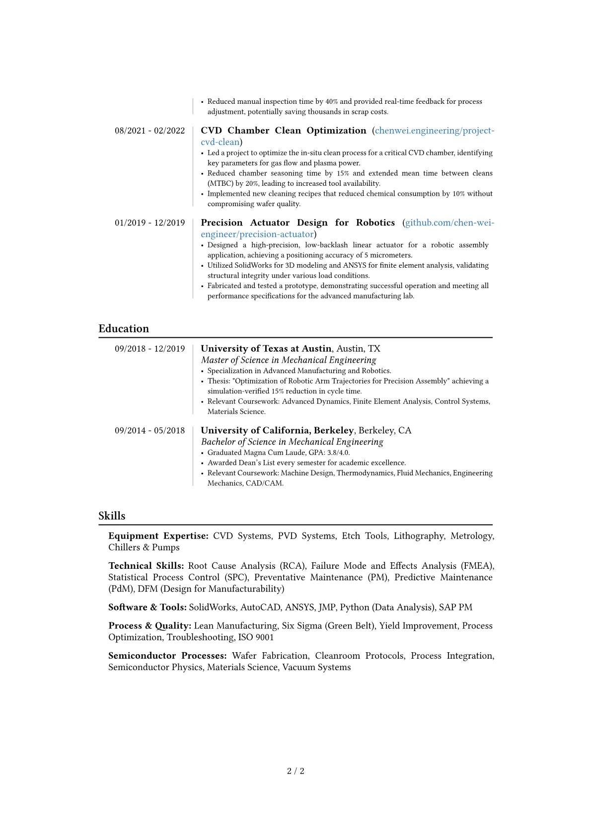 Equipment Engineer resume example, Career changer, page 2