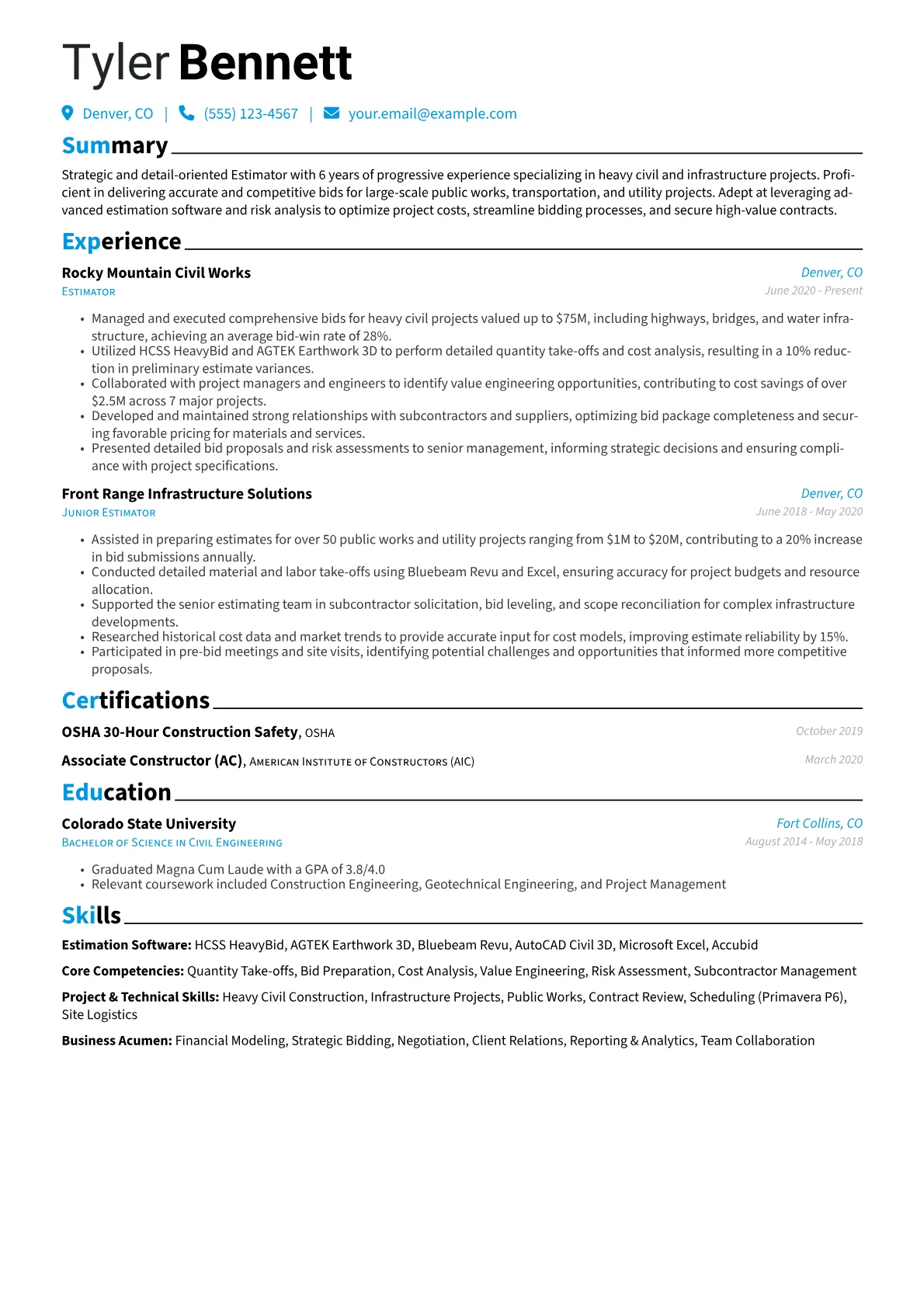 Heavy Civil Estimator version - Page 1