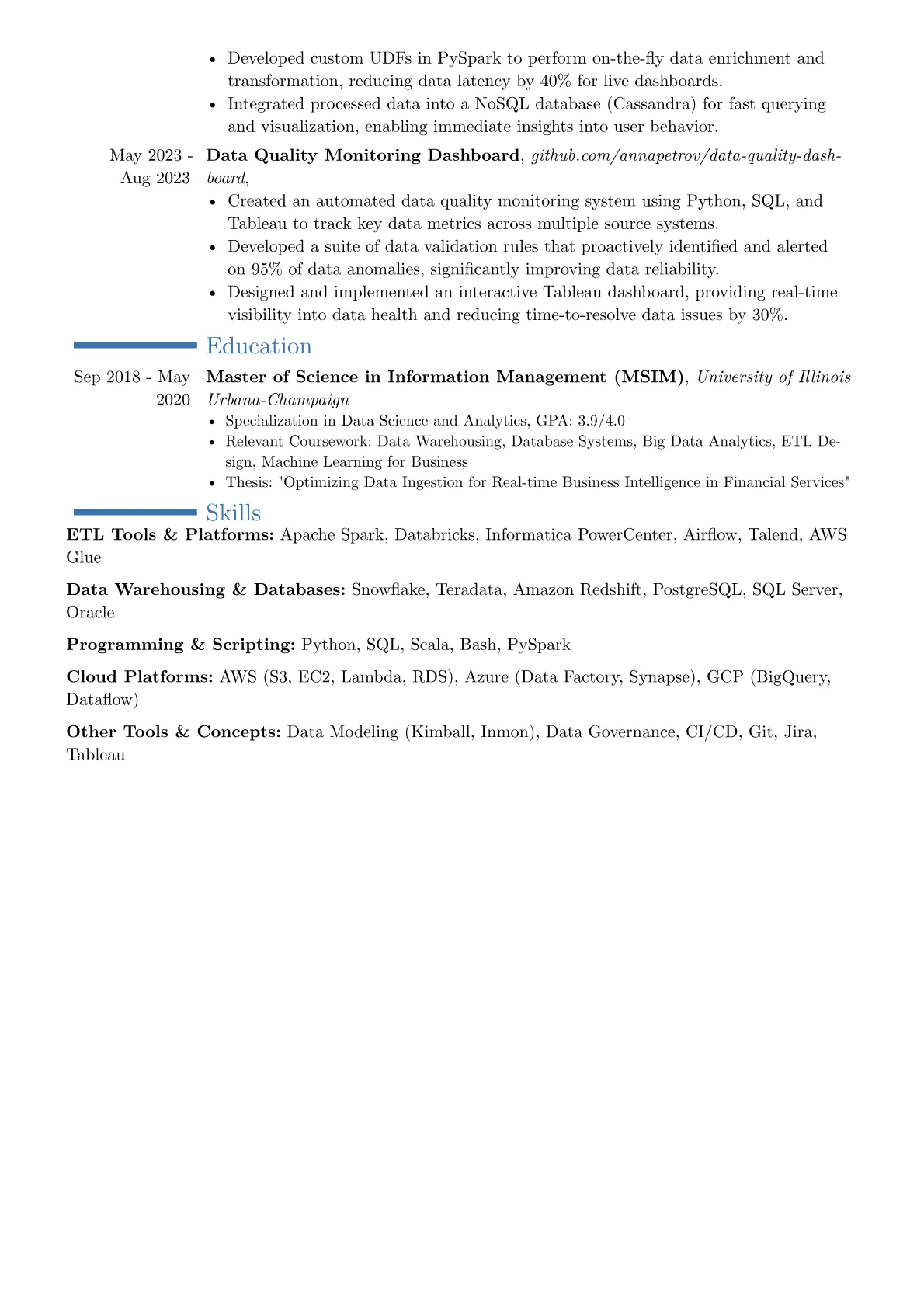 ETL Engineer resume example, Career changer, page 2