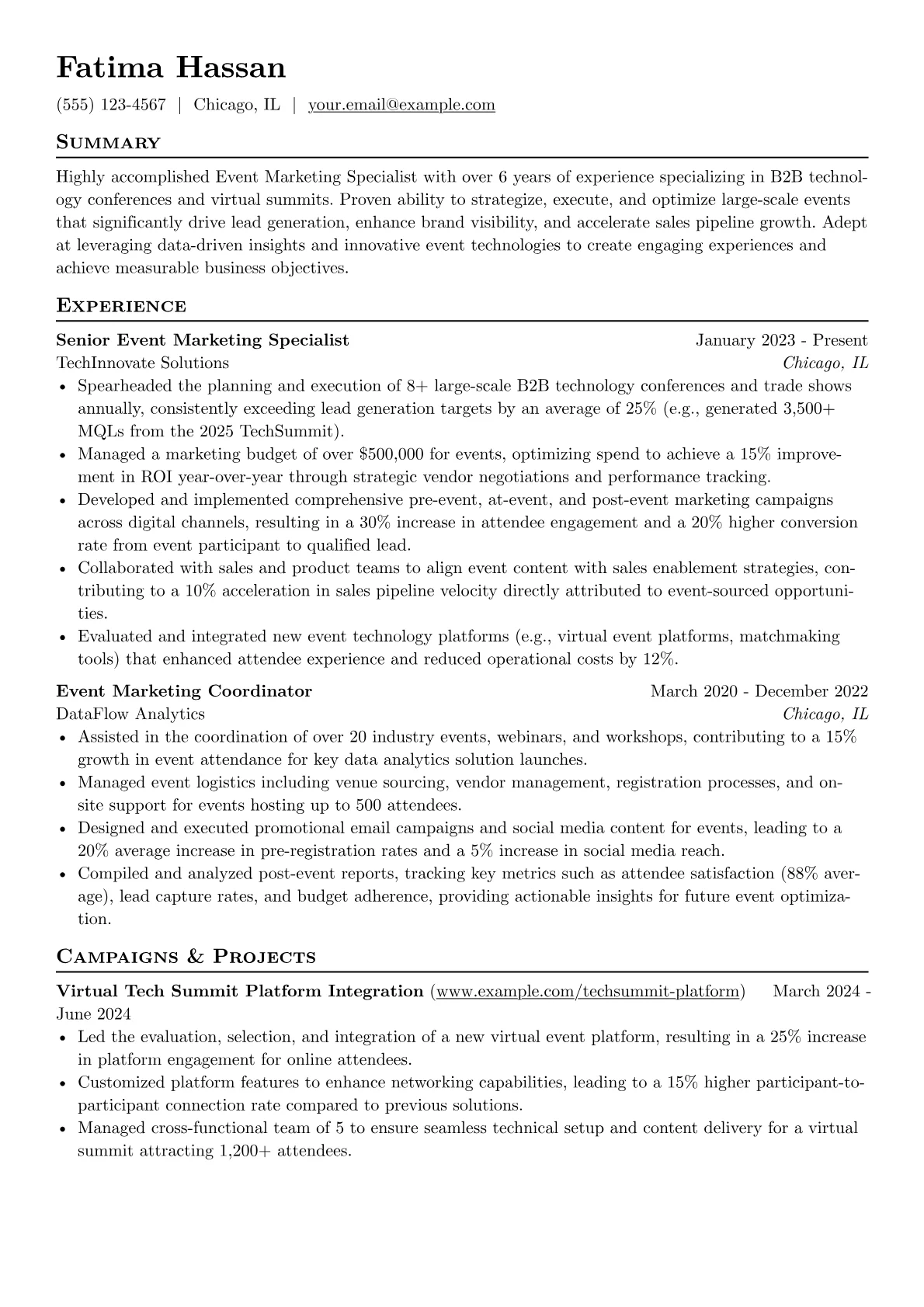 Event Marketing Specialist resume example, B2B Tech Events Specialist, page 1