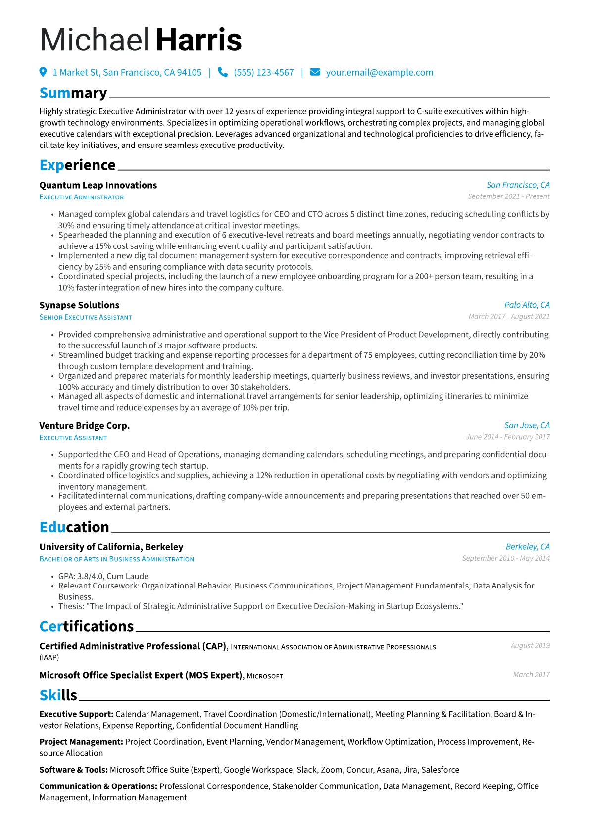 Executive Administrator resume example, Executive Administrator, page 1