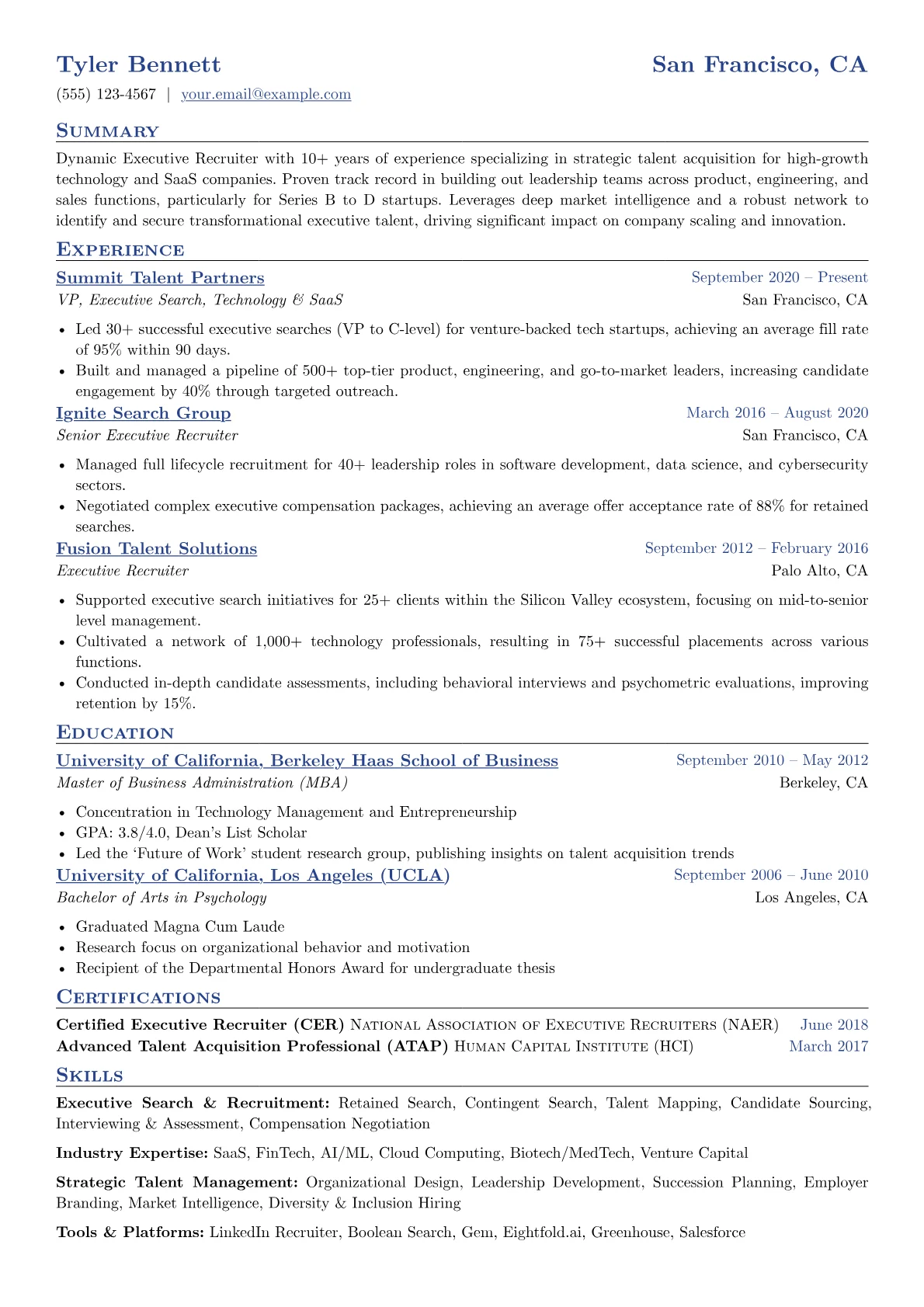 Executive Recruiter resume example, Tech & SaaS Executive, page 1