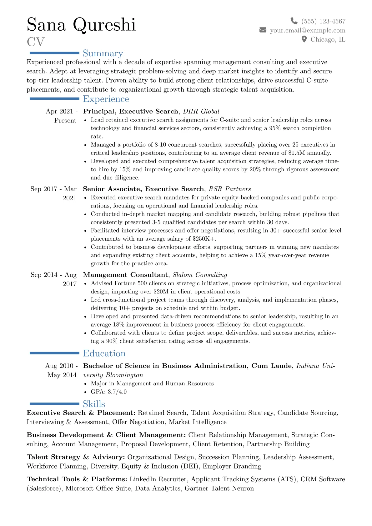 Executive Recruiter resume example, Career changer, page 1