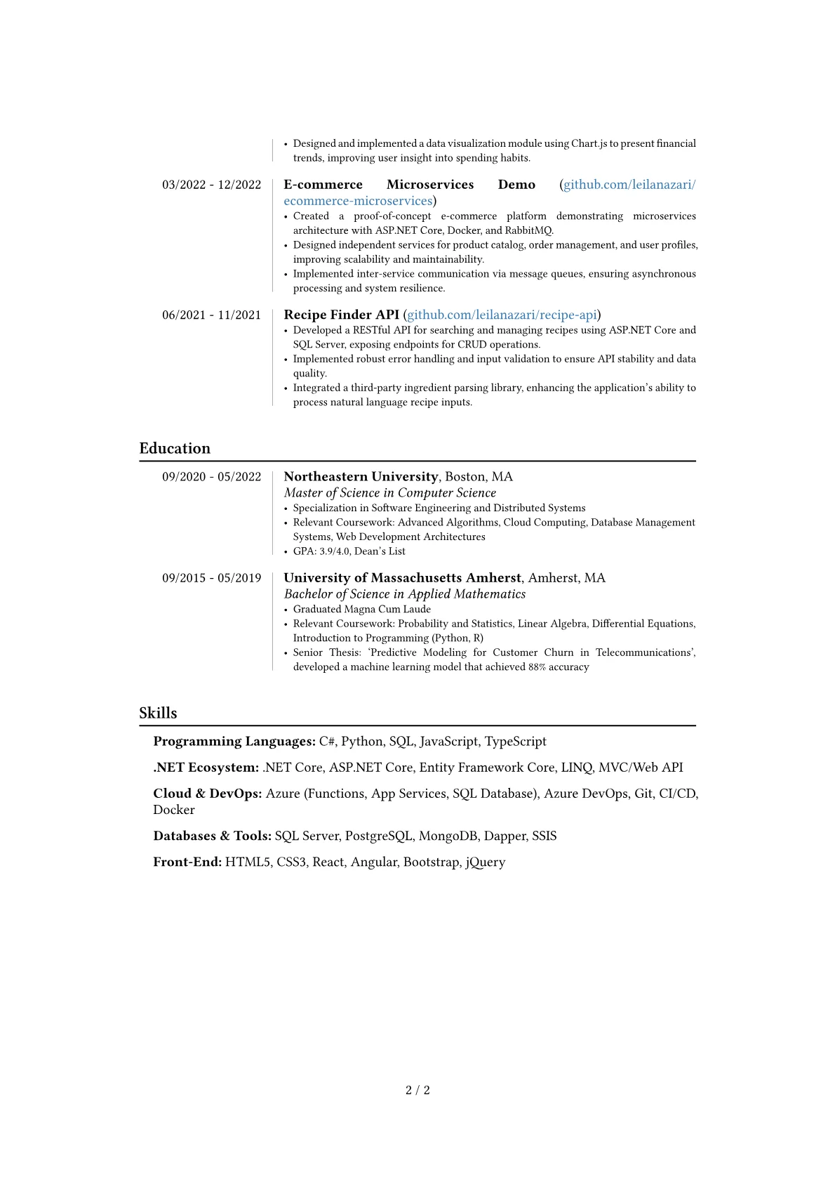 Experienced ASP.NET Developer resume example, Career changer, page 2