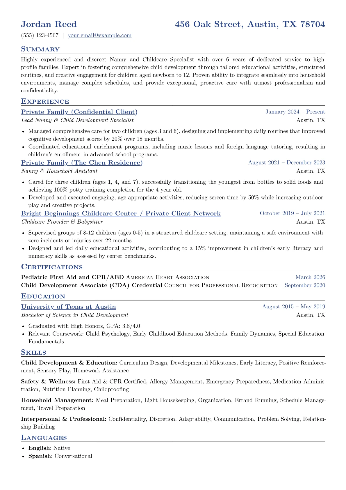 Experienced Babysitter resume example, Experienced Babysitter, page 1