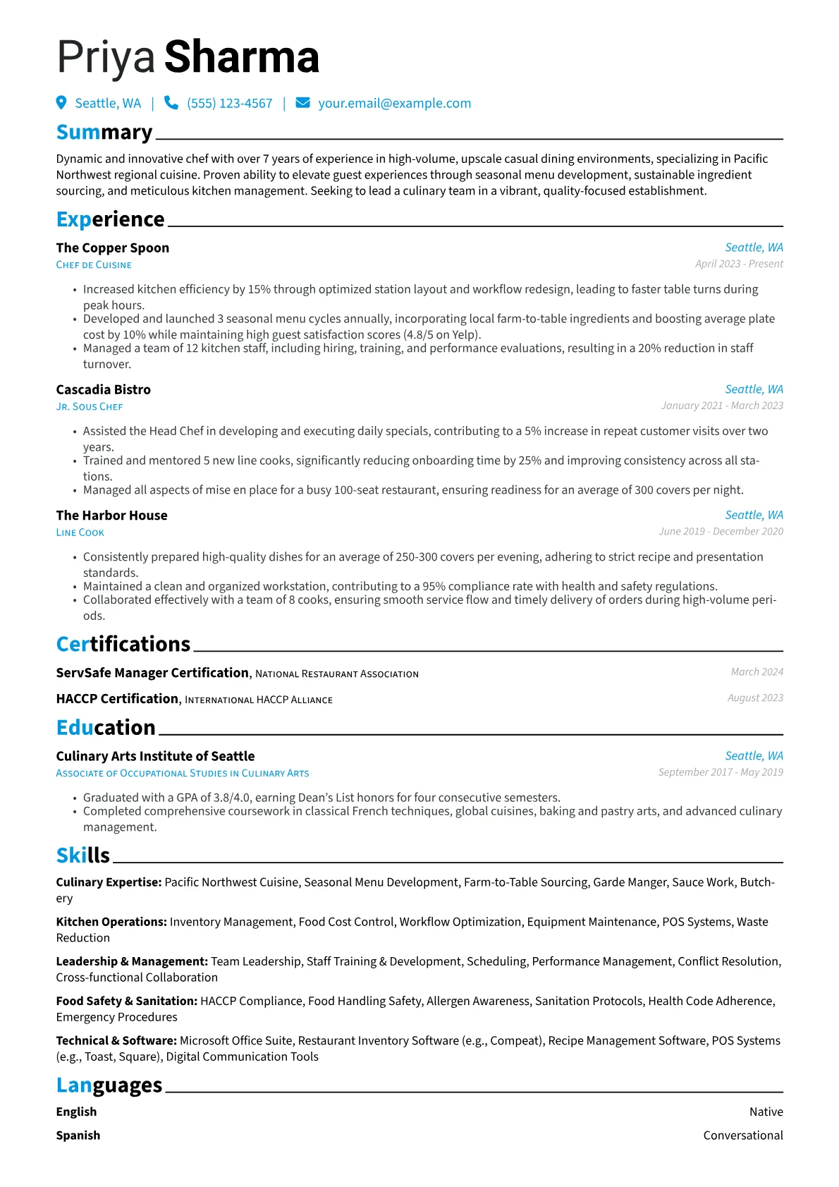 Experienced Chef resume example, Experienced Chef, page 1