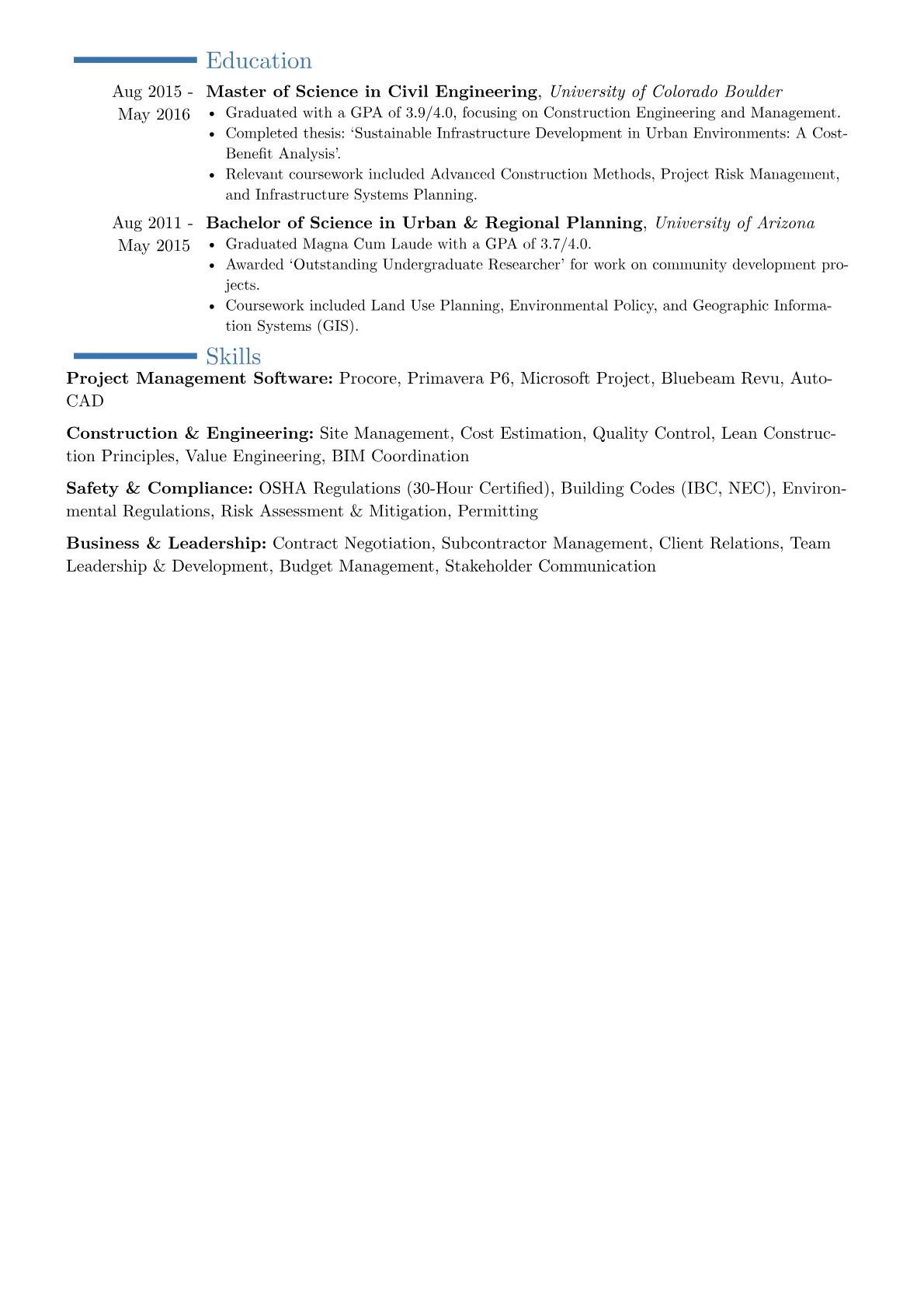 Experienced Construction Manager resume example, Career changer, page 2