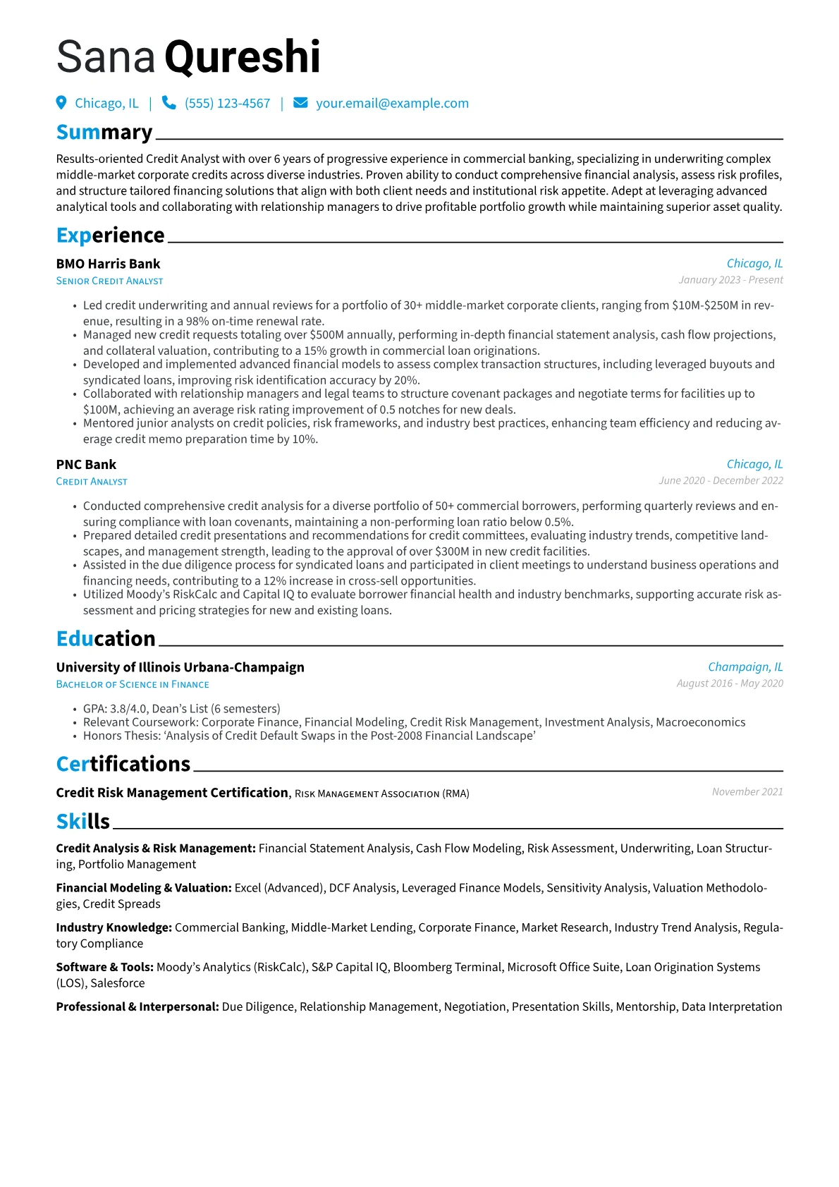 Experienced Credit Analyst resume example, Experienced Credit Analyst, page 1