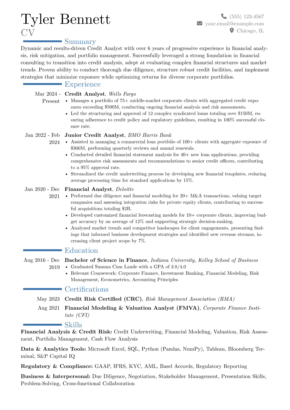 Experienced Credit Analyst resume example, Career changer, page 1
