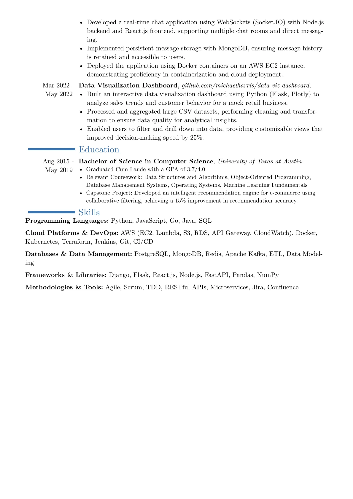 Experienced Developer resume example, Career changer, page 2