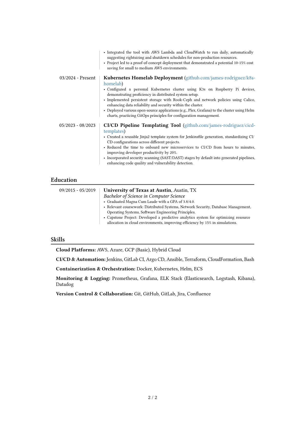 Experienced DevOps Engineer resume example, Career changer, page 2