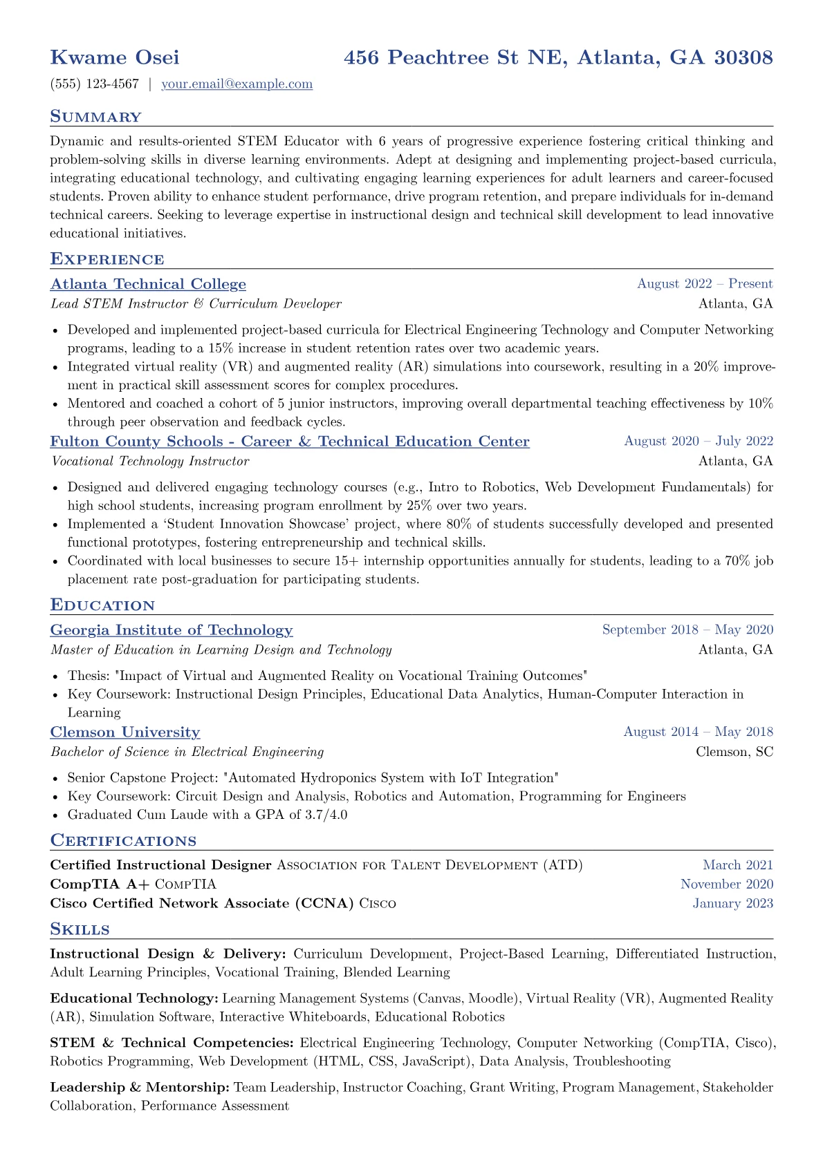 Experienced Educator resume example, STEM Educator - Community, page 1