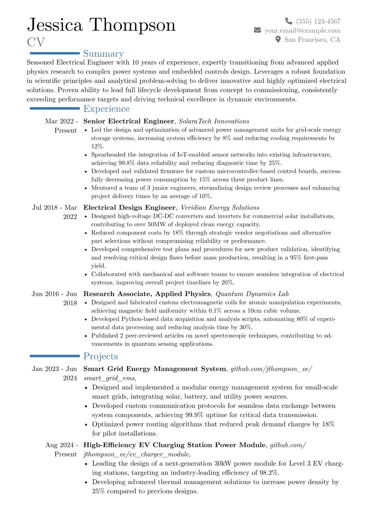 Experienced Electrical Engineer resume example, Career changer, page 1