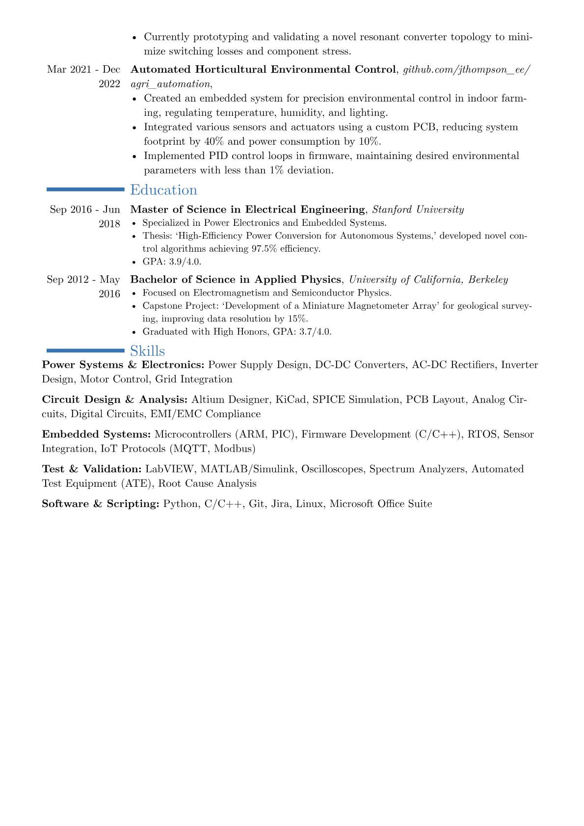 Experienced Electrical Engineer resume example, Career changer, page 2