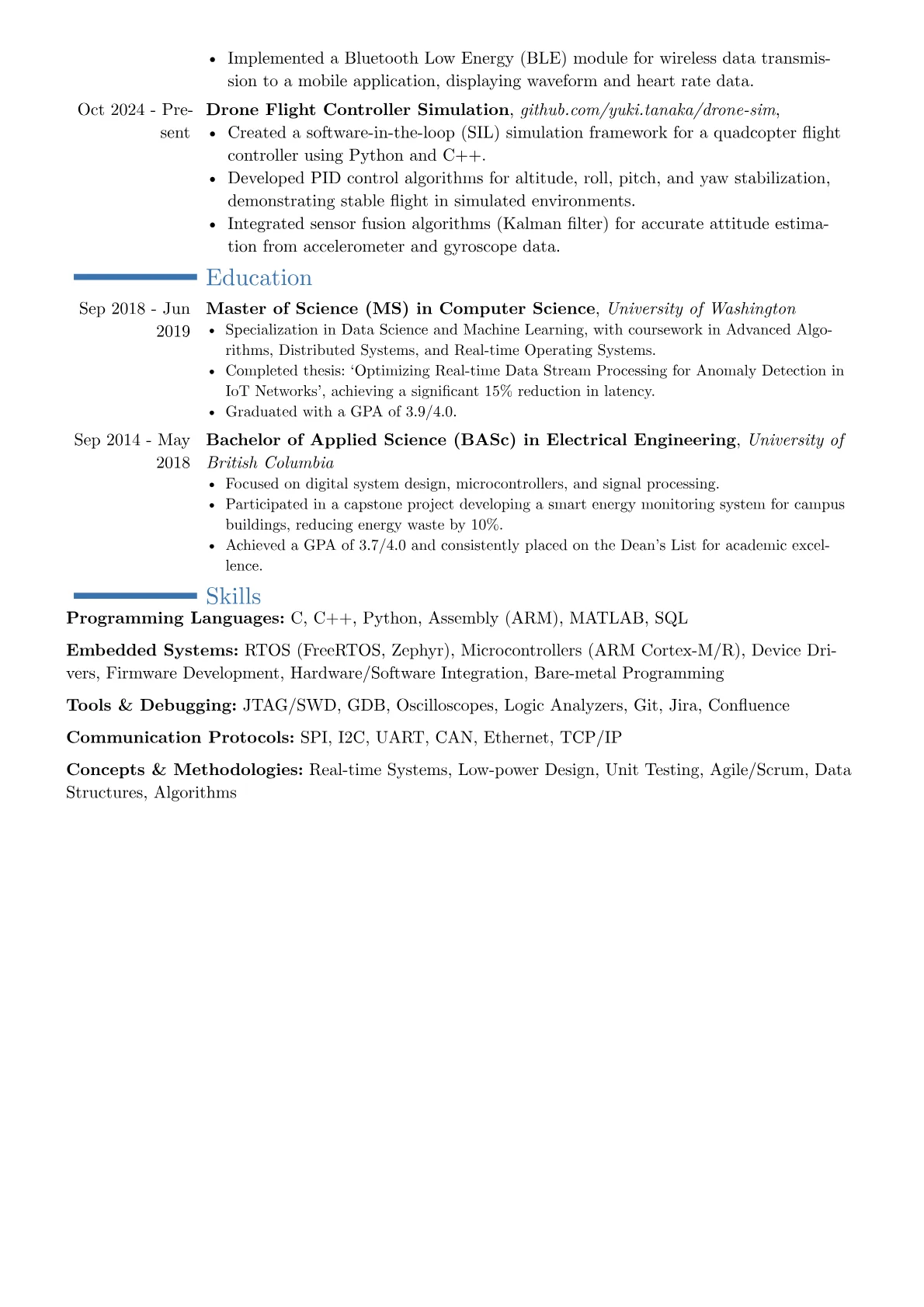 Experienced Embedded Engineer resume example, Career changer, page 2