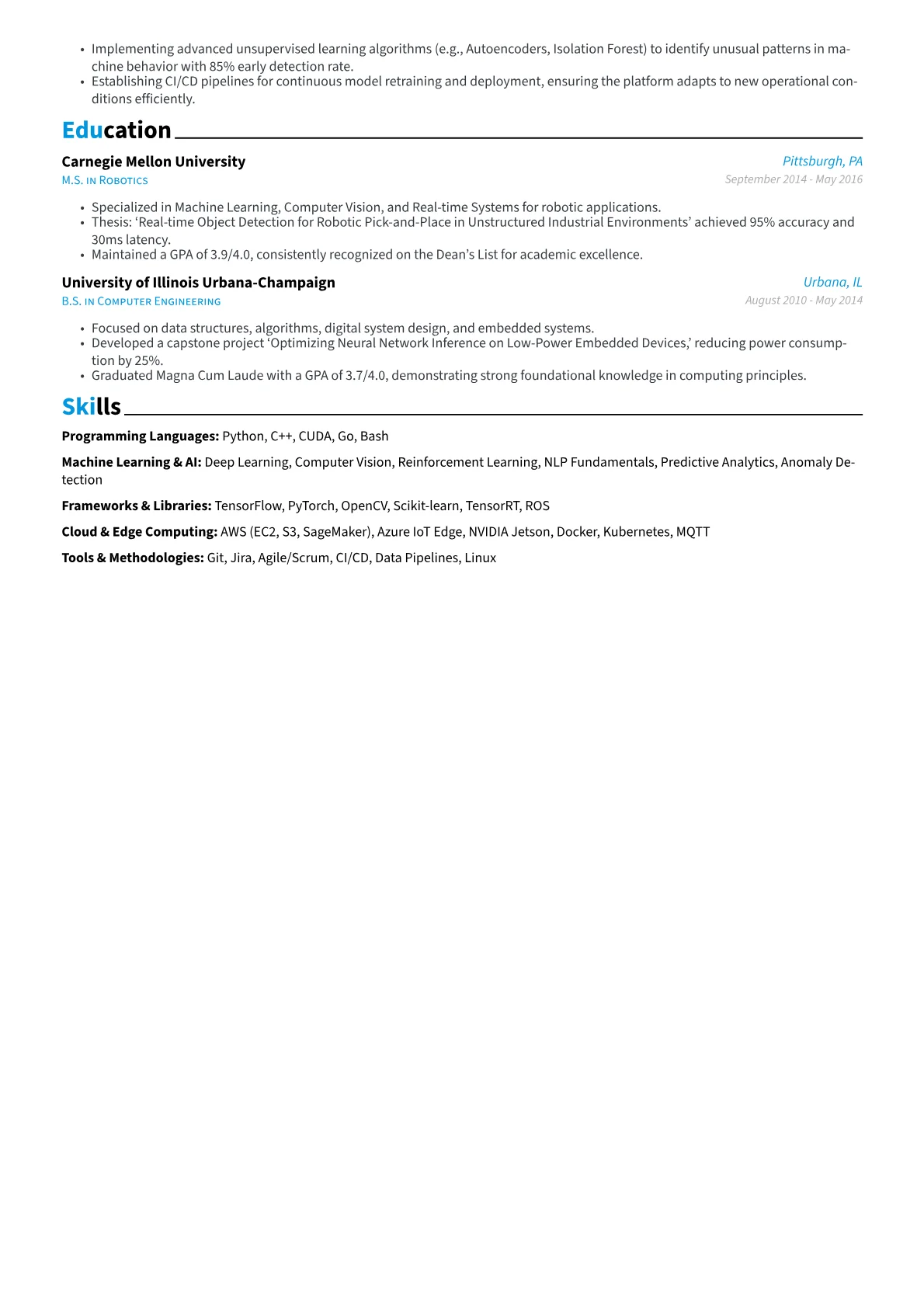 Experienced Engineer resume example, Robotics AI Engineer, page 2