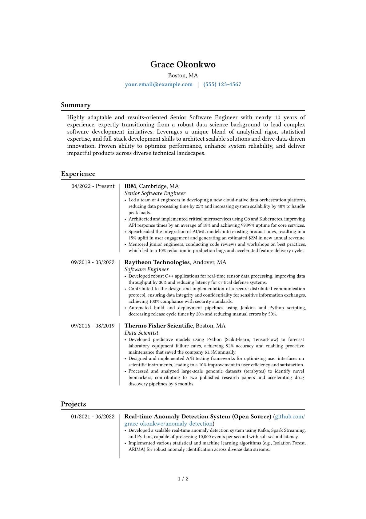 Experienced Engineer resume example, Career changer, page 1