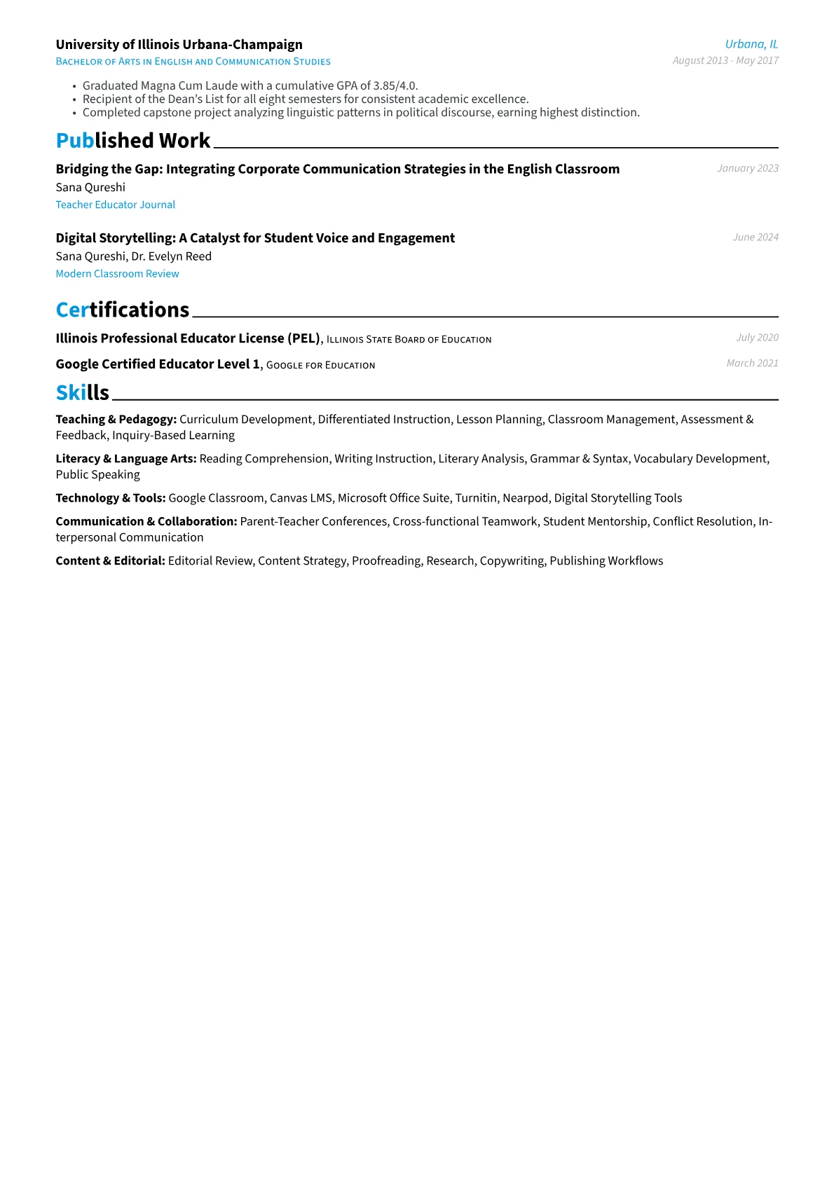Experienced English Teacher resume example, Career changer, page 2