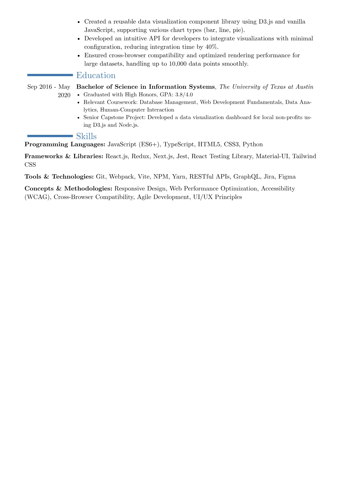 Experienced Front End Developer resume example, Career changer, page 2
