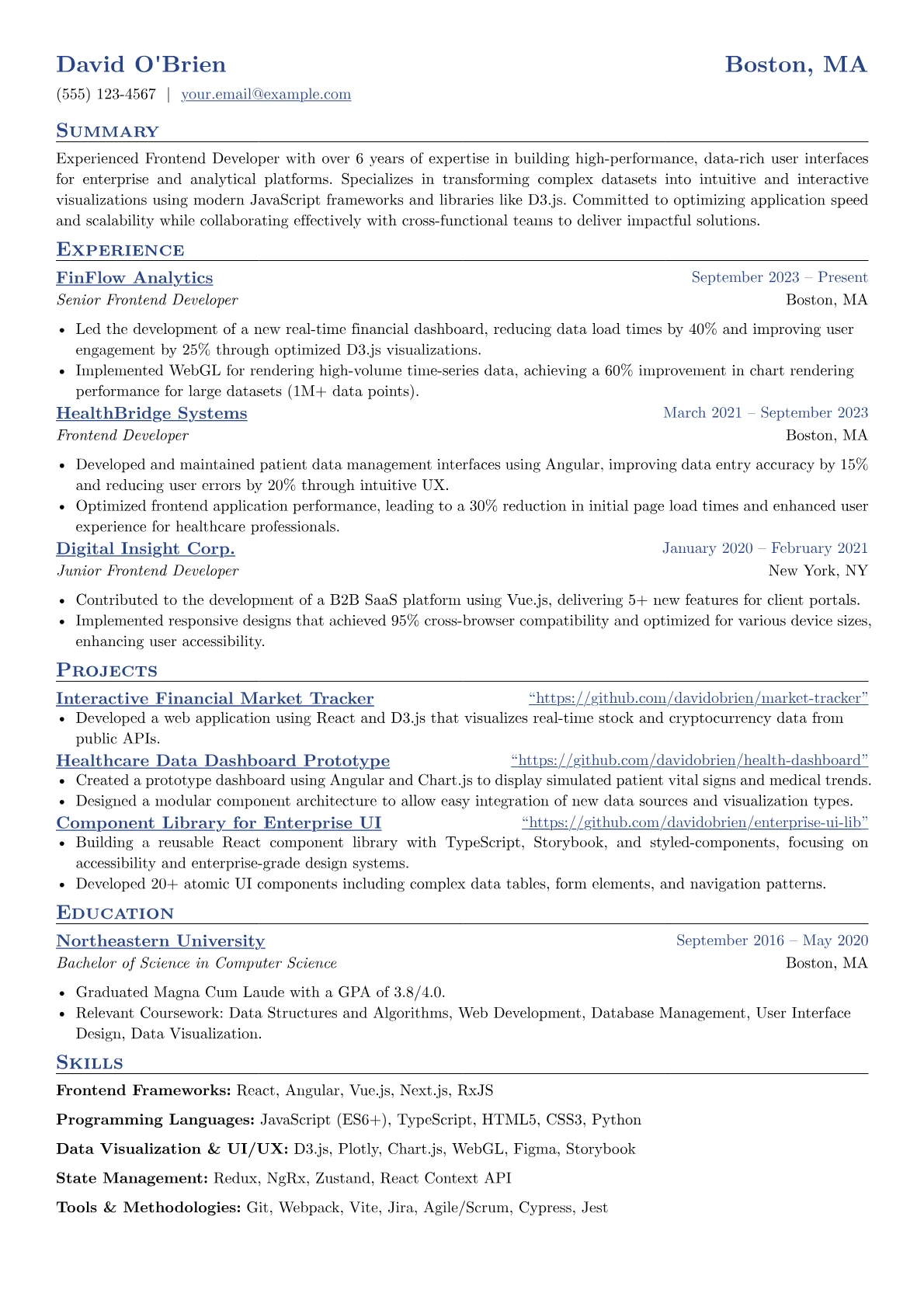 Experienced Frontend Developer resume example, Experienced Frontend, page 1