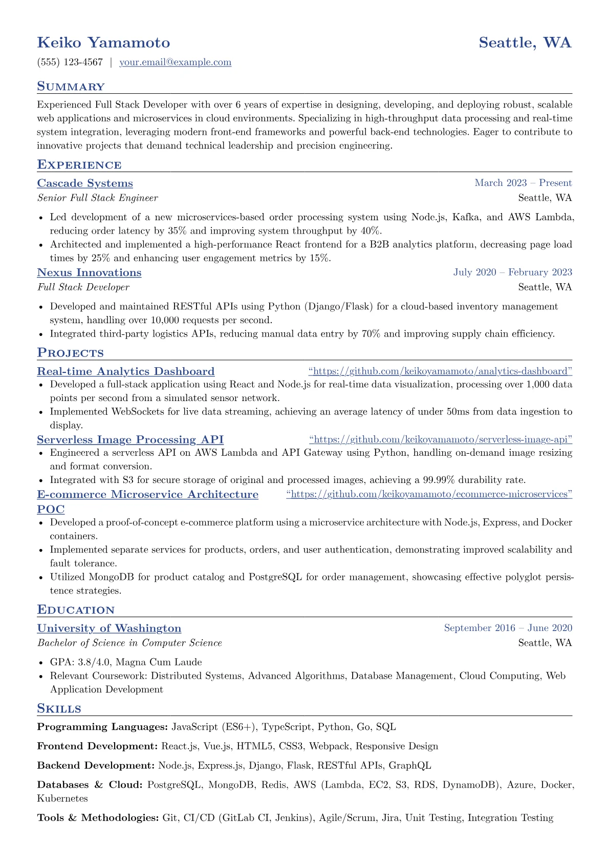 Experienced Full Stack Developer resume example, Default, page 1
