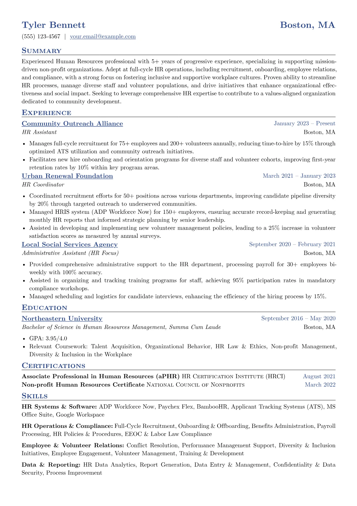 Experienced HR Assistant resume example, HR Systems & Software, page 1