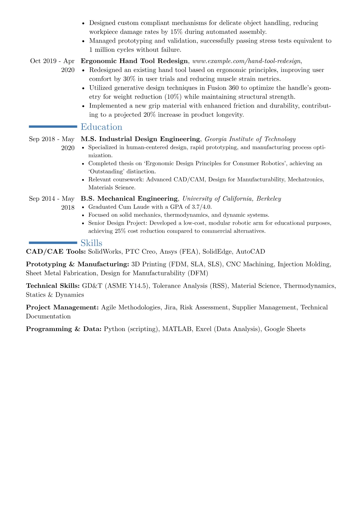 Experienced Mechanical Design Engineer resume example, Career changer, page 2