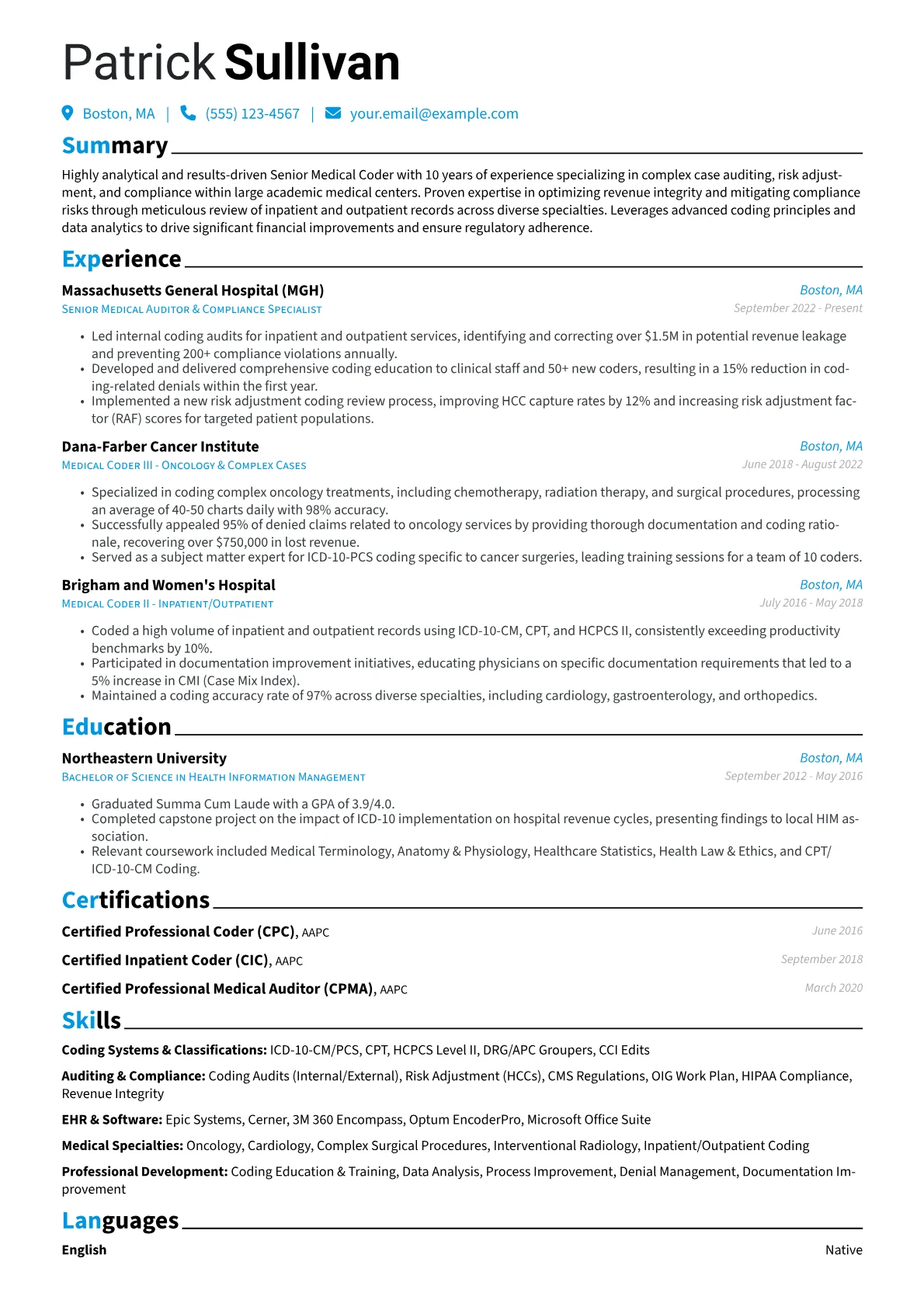 Experienced Medical Coder version - Page 1