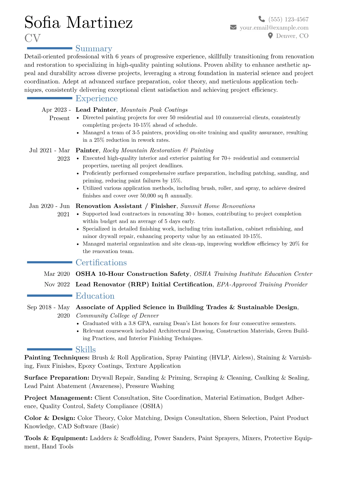 Experienced Painter resume example, Career changer, page 1