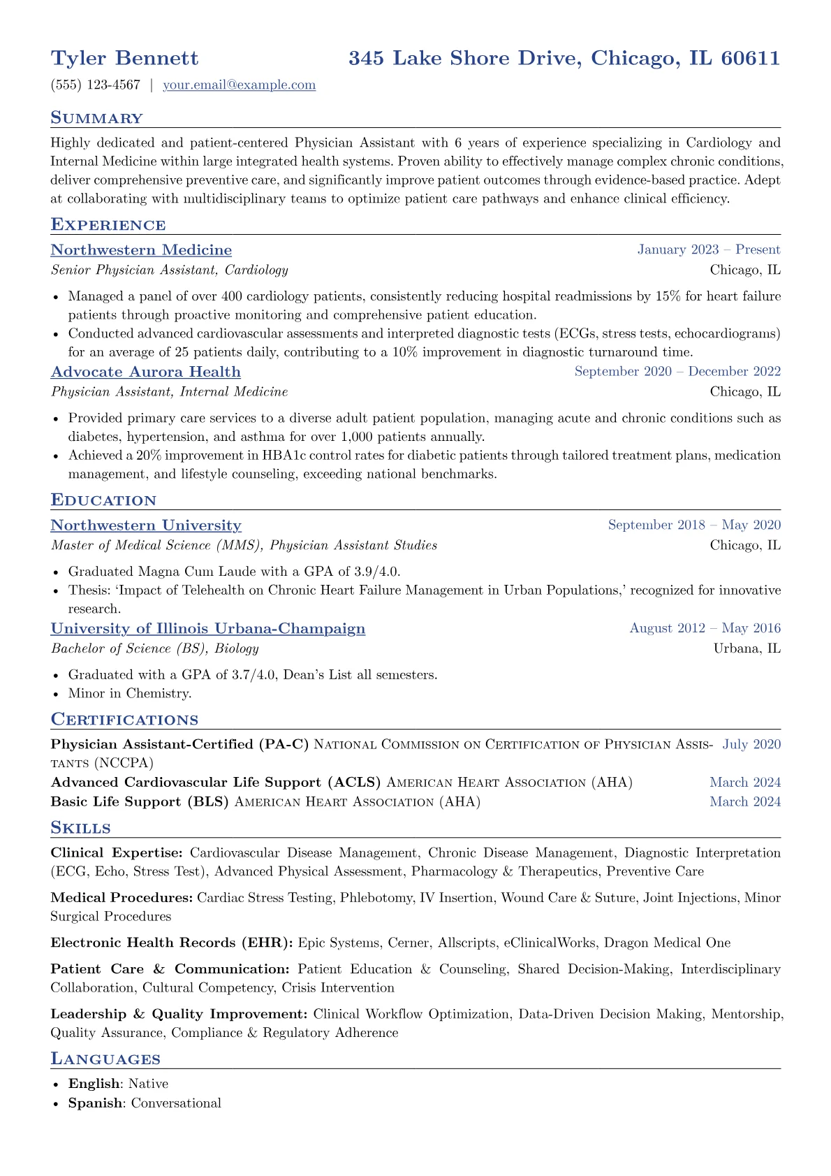 Experienced Physician Assistant resume example, Clinical Expertise, page 1
