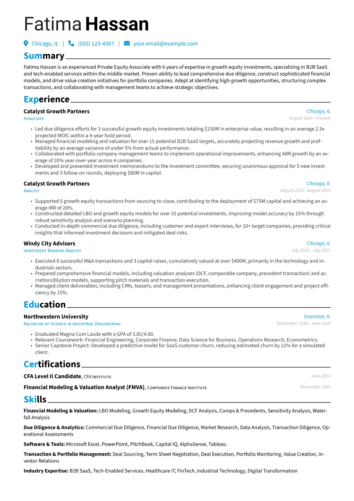 Experienced Private Equity Associate resume example, Experienced Private Equity, page 1