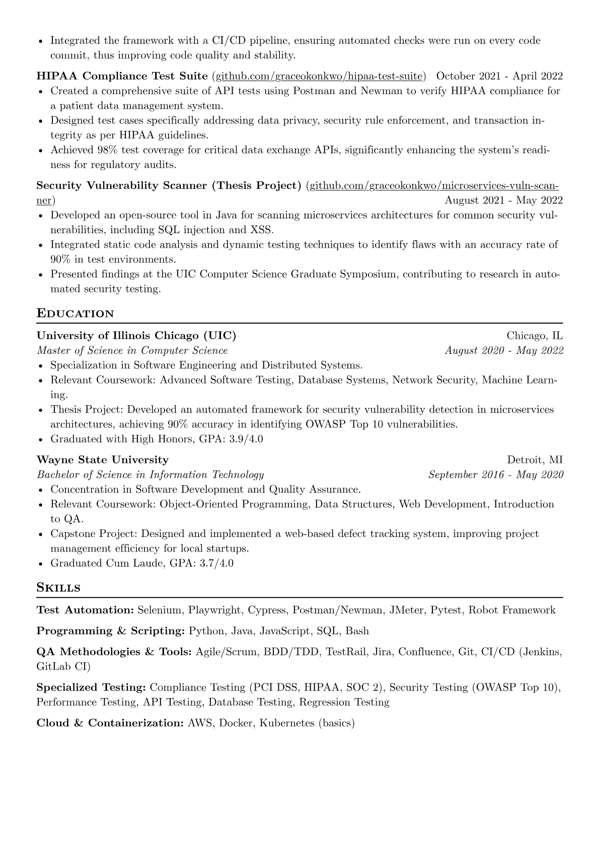 Experienced QA Engineer resume example, FinTech Compliance QA, page 2
