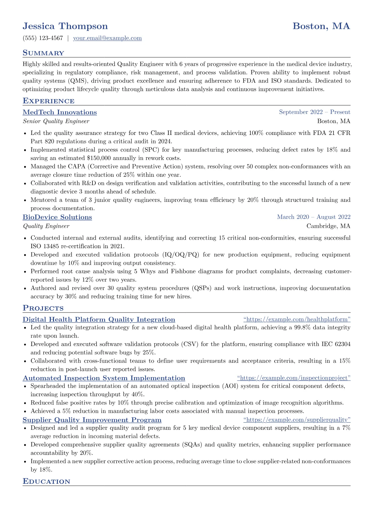 Experienced Quality Engineer resume example, Experienced Quality, page 1