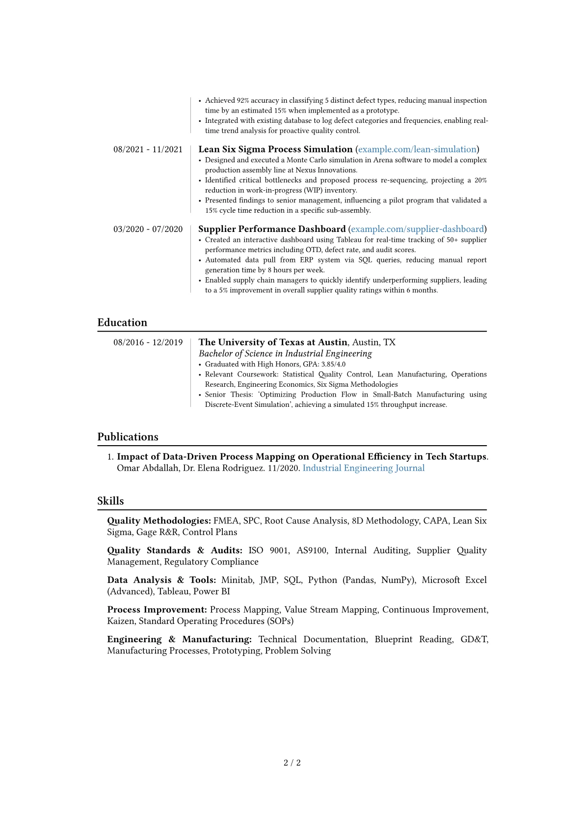 Experienced Quality Engineer resume example, Career changer, page 2