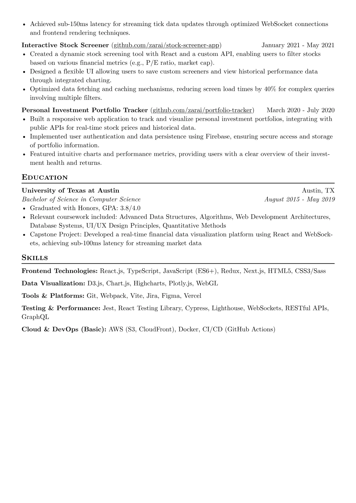 Experienced React.js Developer resume example, FinTech React.js, page 2
