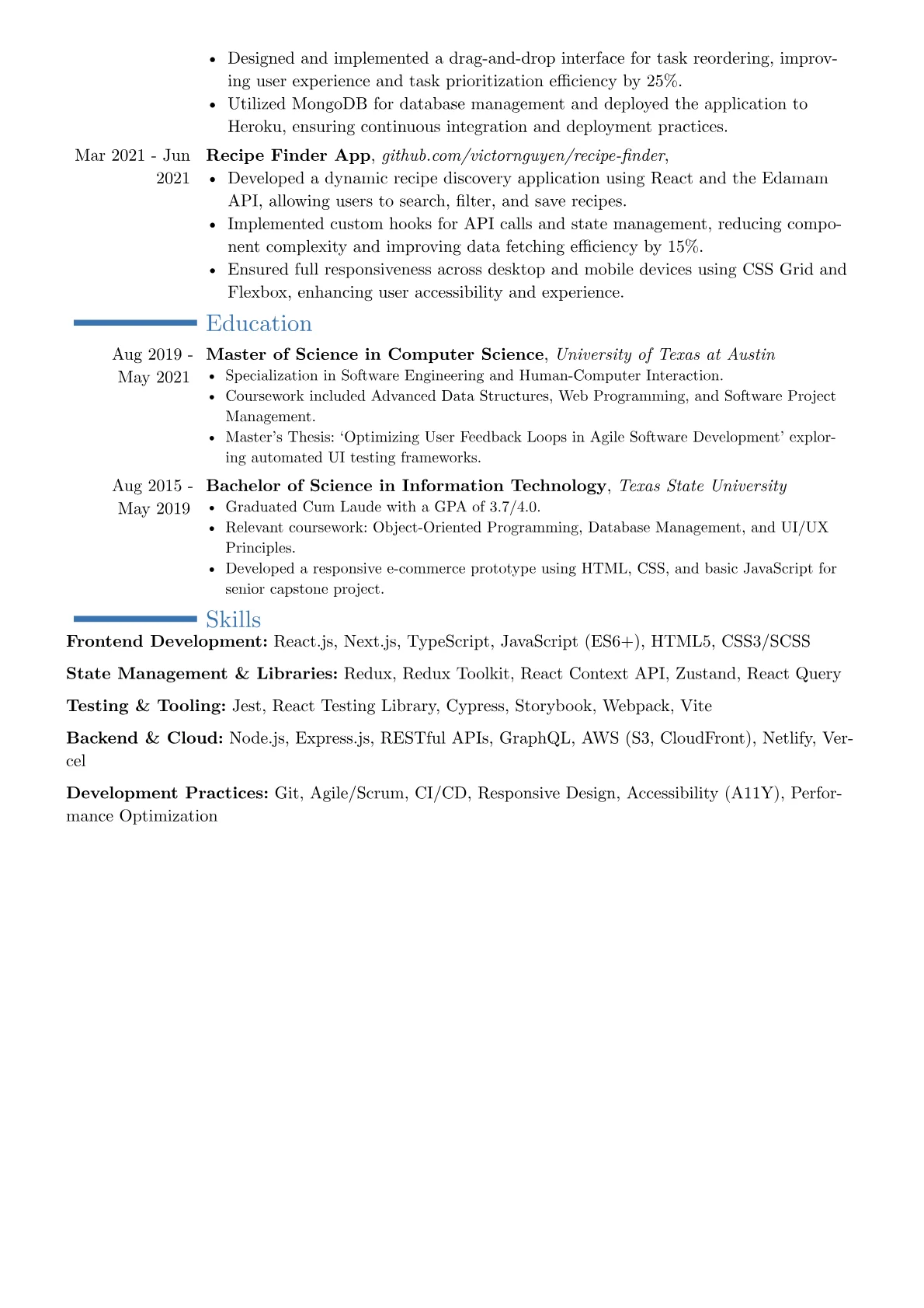 Experienced React.js Developer resume example, Career changer, page 2