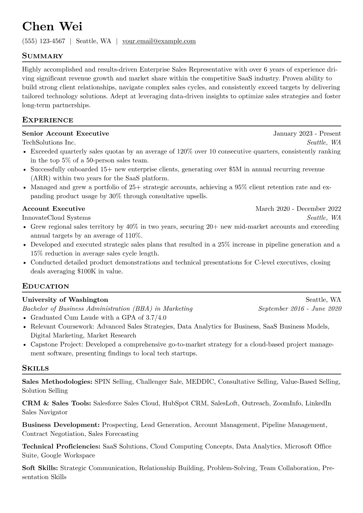 Experienced Sales Representative resume example, Experienced Sales, page 1