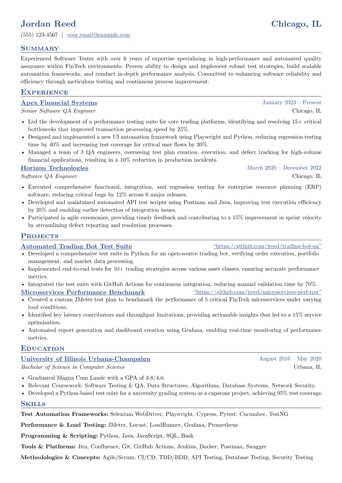 Experienced Software Tester resume example, Software Tester, page 1