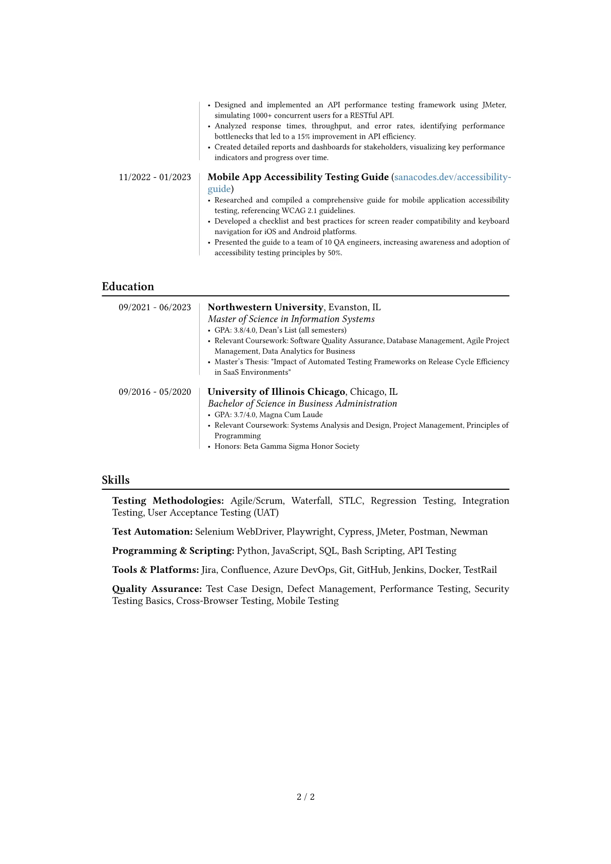 Experienced Software Tester resume example, Career changer, page 2