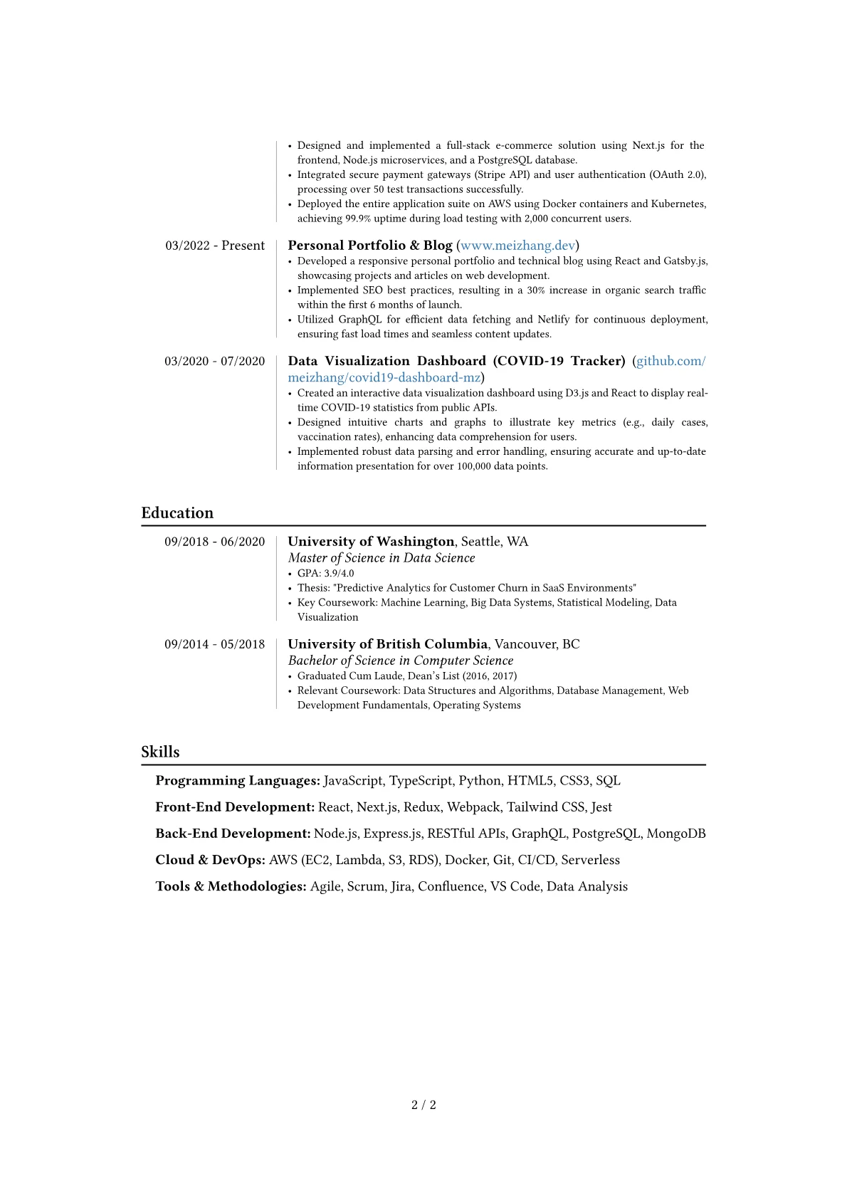 Experienced Web Developer resume example, Career changer, page 2