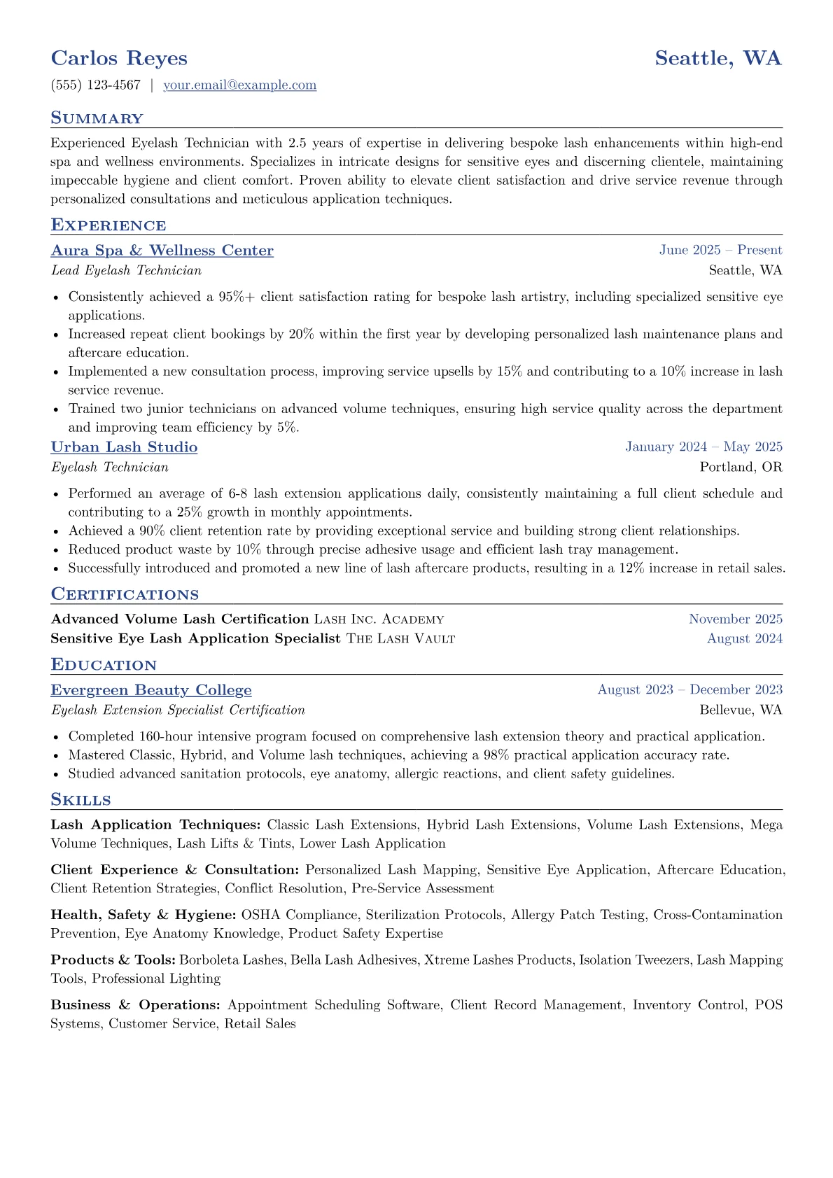 Eyelash Technician resume example, Eyelash Technician, page 1