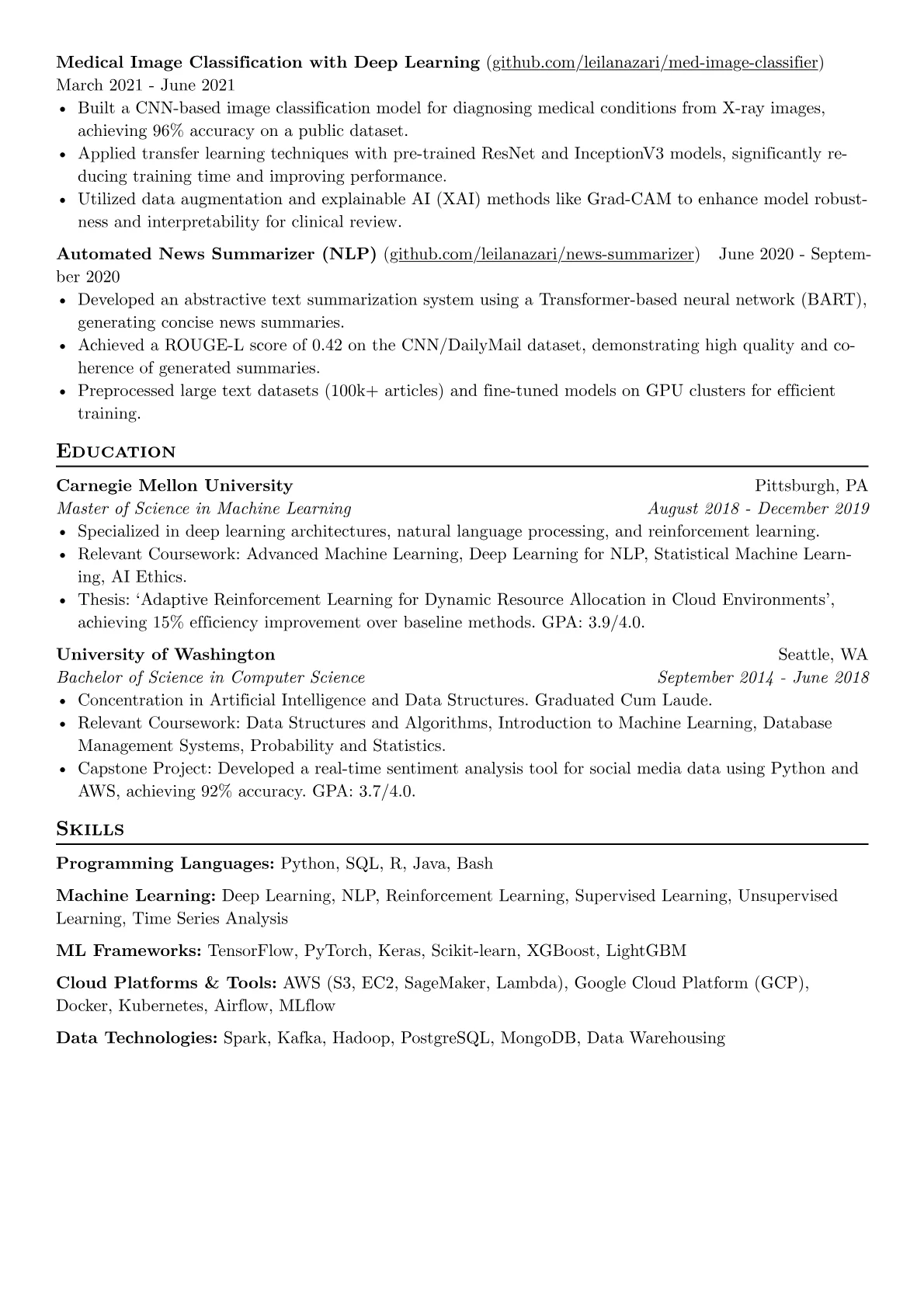 FAANG resume example, Machine Learning Engineer, page 2