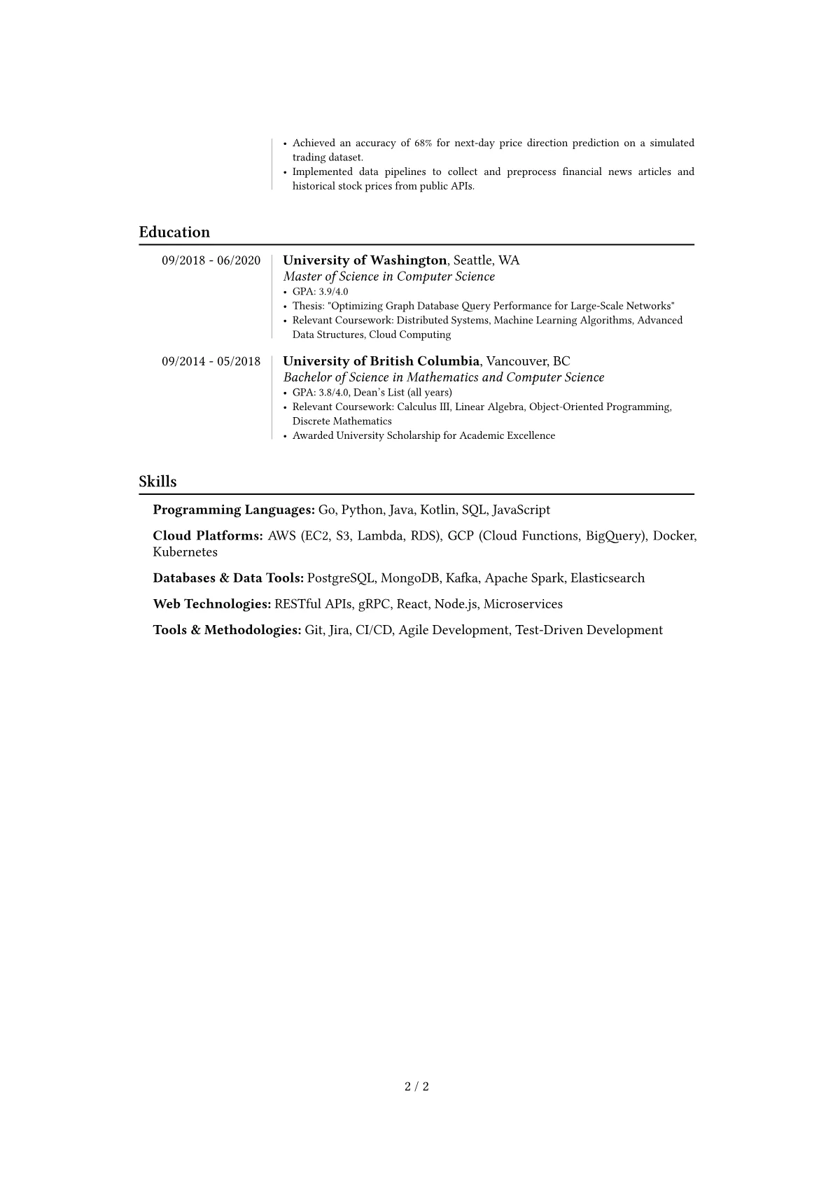 Facebook resume example, Career changer, page 2