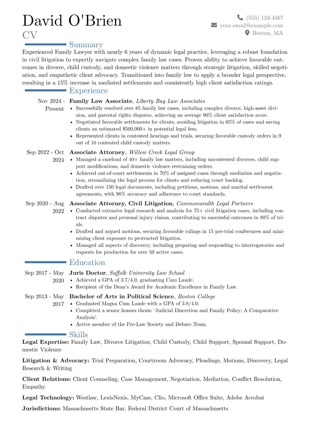 Family Lawyer resume example, Career changer, page 1