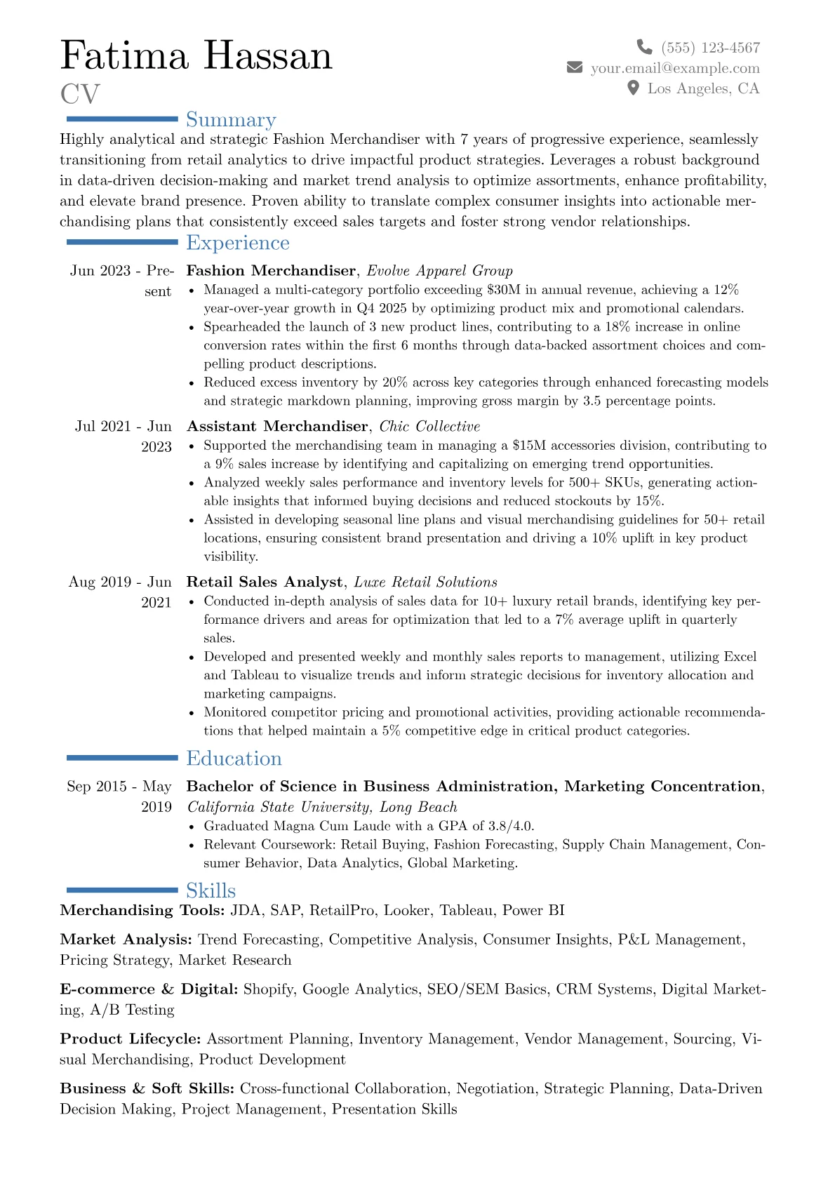 Fashion Merchandiser resume example, Career changer, page 1